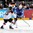 PRAGUE, CZECH REPUBLIC - MAY 2: France's Damien Raux #28 lets a shot go while Germany's Patrick Koppchen #55 defends during preliminary round action at the 2015 IIHF Ice Hockey World Championship. (Photo by Andre Ringuette/HHOF-IIHF Images)

